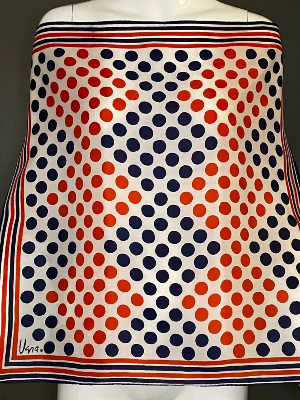 Vintage Vera Red Whit Blue Polka Dot Scarf 22 In Very Good Condition